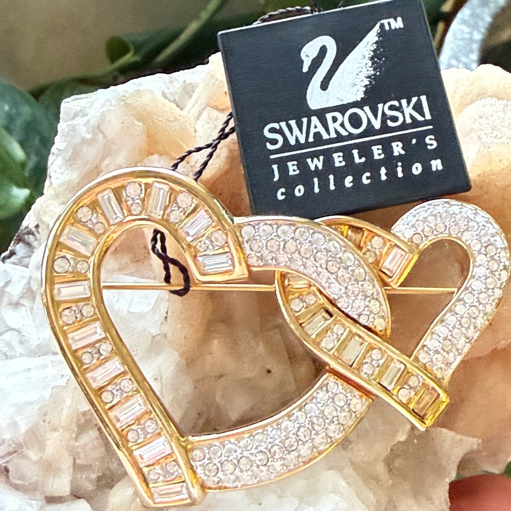 Swarovski Gold and Silver Interlocking Heart Brooch